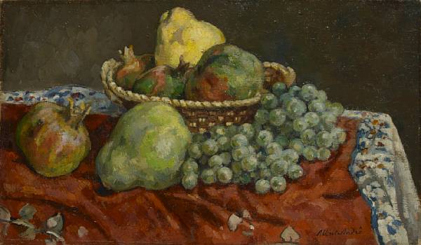 Appraisal: Albert Andr French - Nature morte avec coings et raisins