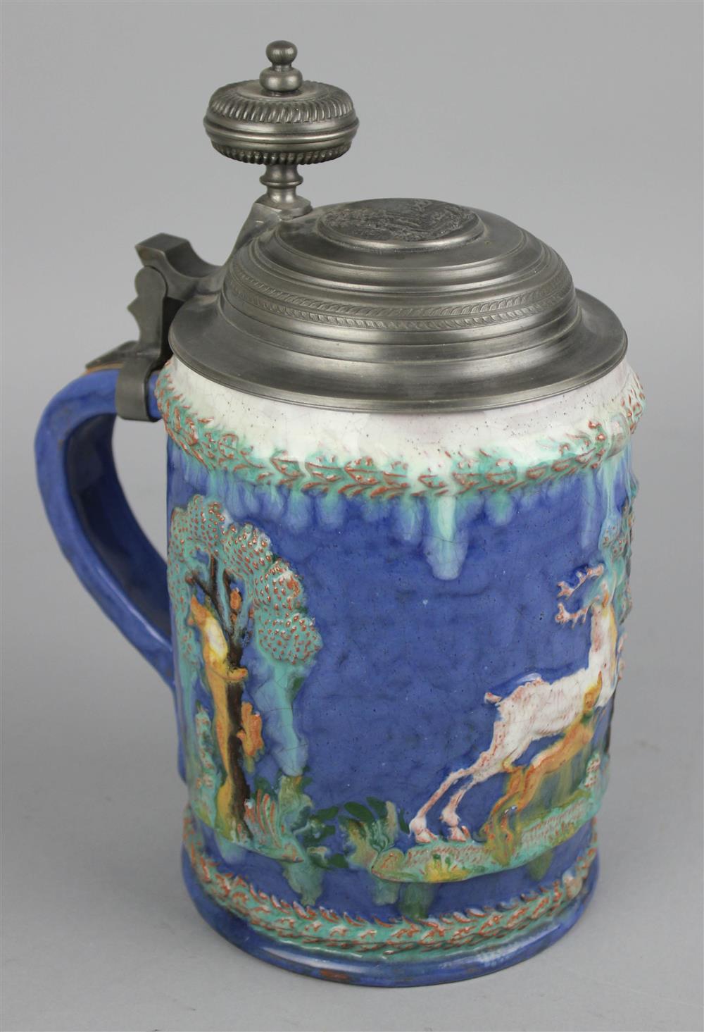 Appraisal: GERMAN PEWTER MOUNTED CERAMIC STEIN M nchner Werkst tten f