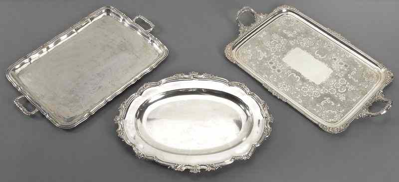 Appraisal: Silver trays incl two Old Sheffieldplate and stamped '' ''