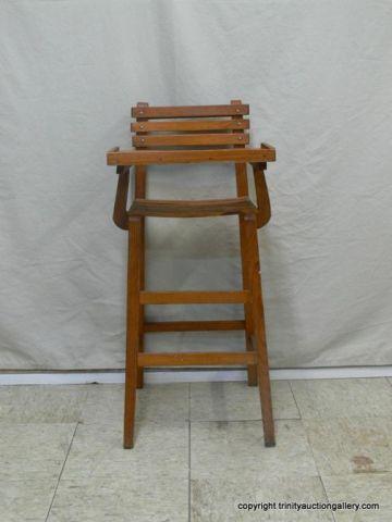 Appraisal: Vintage Pine Slat Seat Back High Chair - solid pine