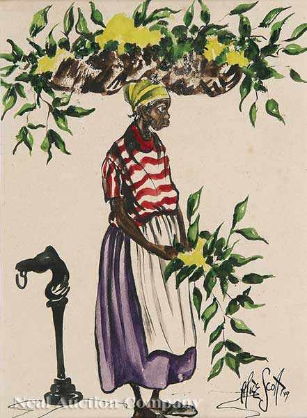 Appraisal: Alice Scott American Charleston - A Charleston Flower Vendor watercolor