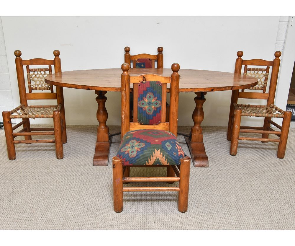 Appraisal: Alpine Style Table and Chairs Alpine style pine table with