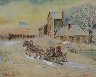 Appraisal: BURLIUK David Watercolor on Paper Horsedraw Sleigh Signed lower left