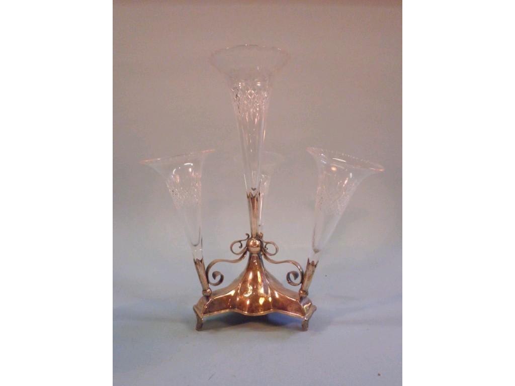 Appraisal: A late Victorian Edwardian silver plated epergne with four cut