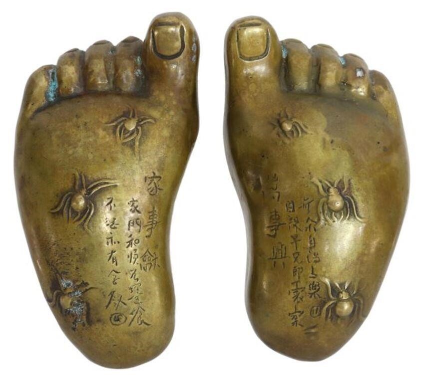 Appraisal: lot of Chinese bronze lucky Buddha feet with incised characters