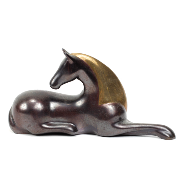 Appraisal: Loet Vanderveen modern bronze reclining horse figure Signed and numbered