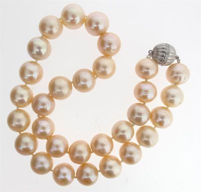 Appraisal: A large cultured pearl necklace The thirty pearls graduate from