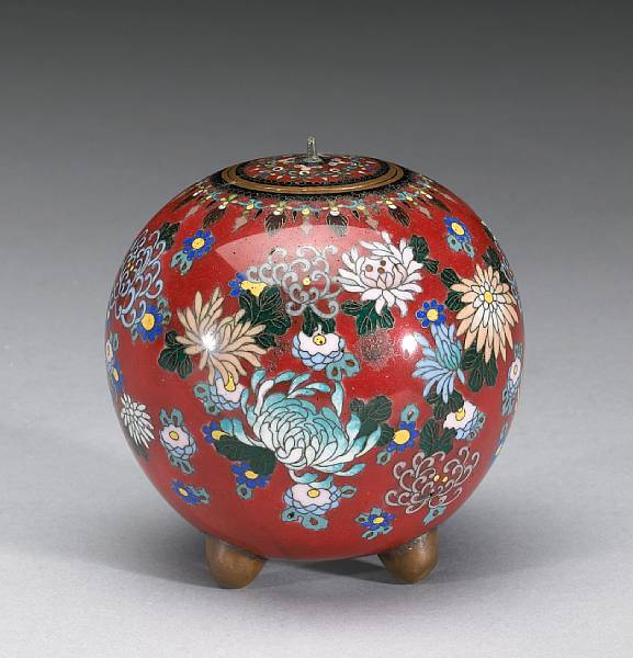 Appraisal: A small cloisonn enameled metal covered container Meiji Period Of