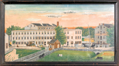 Appraisal: Pennsylvania watercolor and gouache folk art industrial scene depicting the