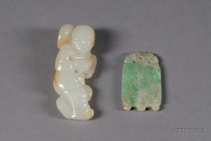 Appraisal: Two Jade Carvings China th century a small boy with