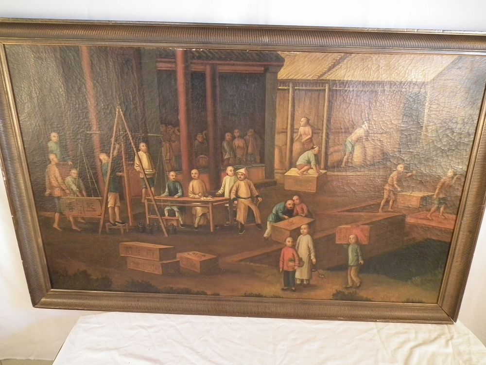 Appraisal: ANTIQUE CHINESE TEA TRADE PAINTING Large th century China Trade