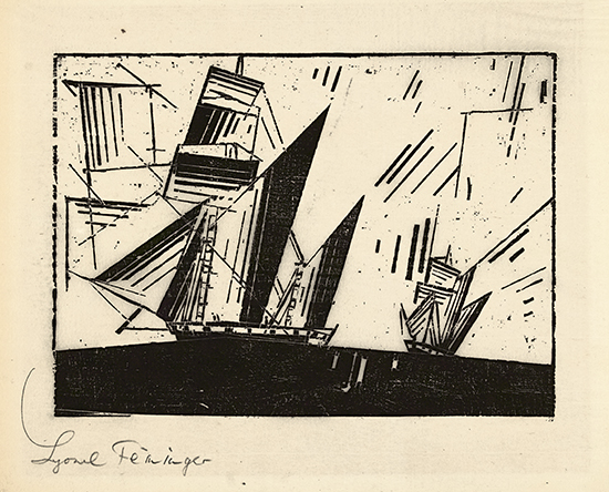 Appraisal: LYONEL FEININGER Toppsegel-Ketschen Woodcut on tissue-thin cream laid Japan paper