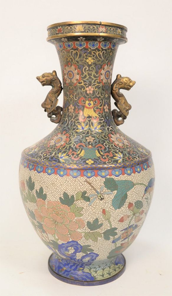 Appraisal: Large Cloisonne and Bronze Vase having blossoming lotus with scrolling