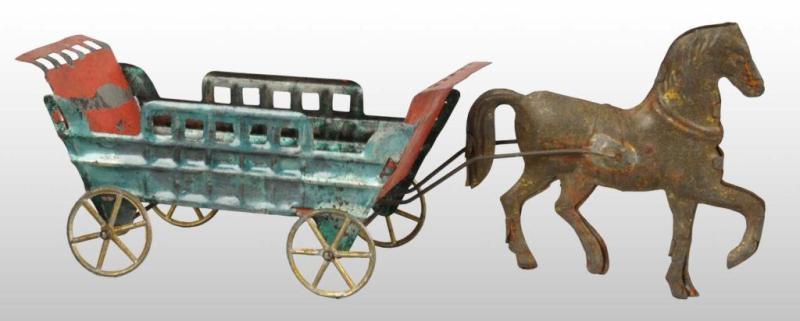 Appraisal: Tin Horse-Drawn Wagon Toy Description Probably French Combination of hand-painting