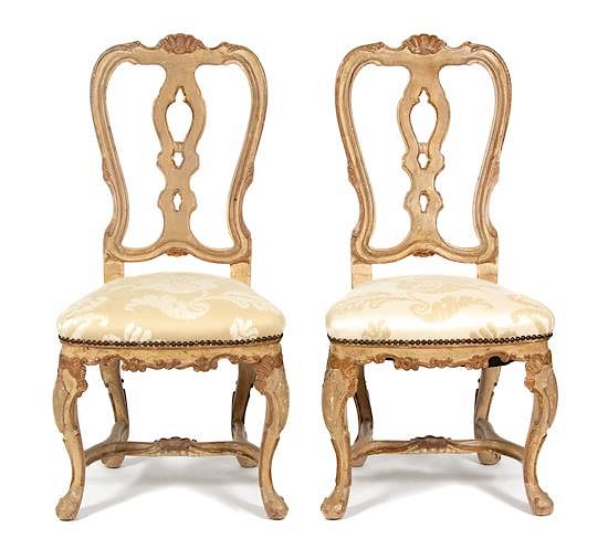 Appraisal: A Set of Twelve Italian Rococo Style Painted Dining Chairs