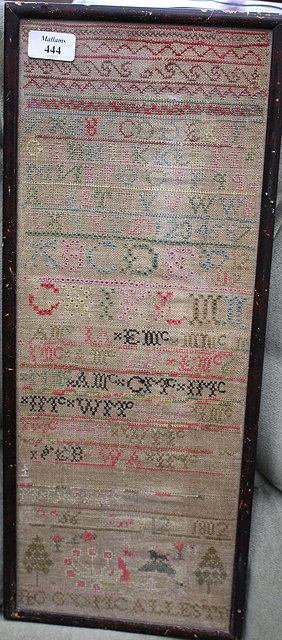 Appraisal: AN EARLY TH CENTURY NEEDLWORK SAMPLER depicting the alphabet faded