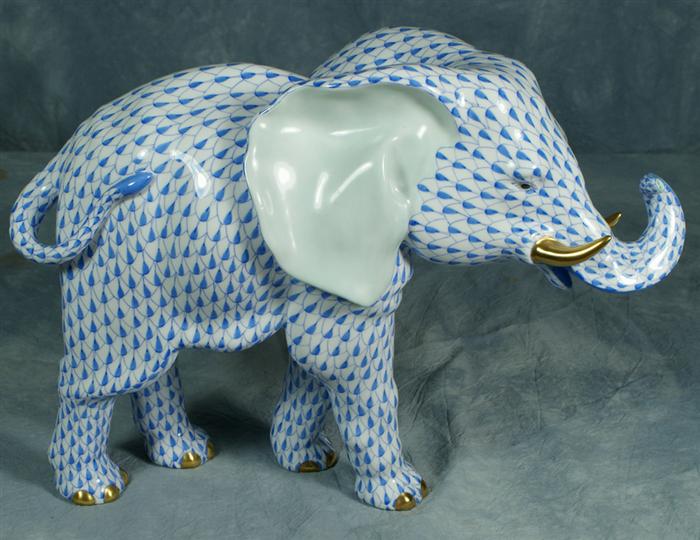 Appraisal: Herend fishnet figurine blue elephant long x tall no damage