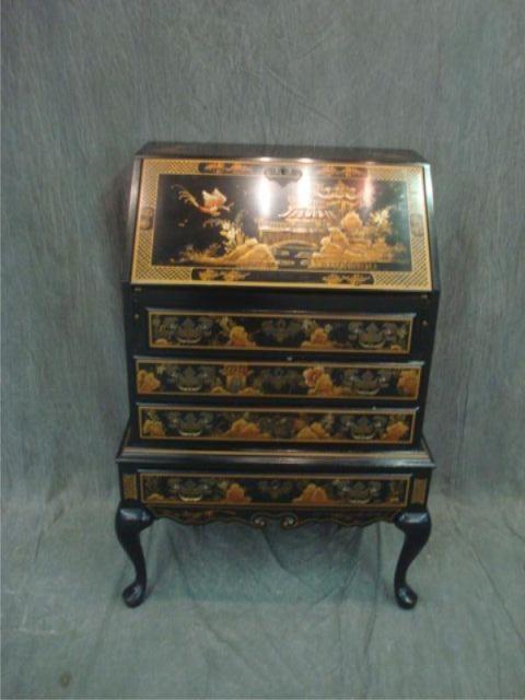 Appraisal: Chinoiserie Decorated Slant Front Desk With drawers below a drop