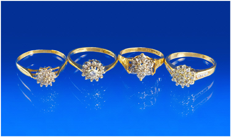 Appraisal: Collection Of Four ct Gold Diamond Rings All Clusters All