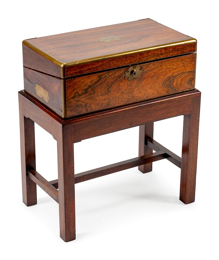 Appraisal: An English Brass-Mounted Rosewood Lap Desk on Later Stand An