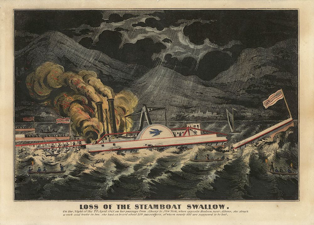 Appraisal: Loss of the Steamboat Swallow - Original Lithograph c Title