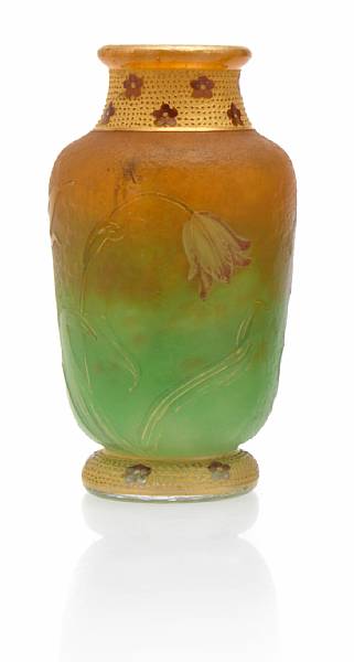 Appraisal: A Daum Nancy enameled and gilt decorated cameo glass tulip