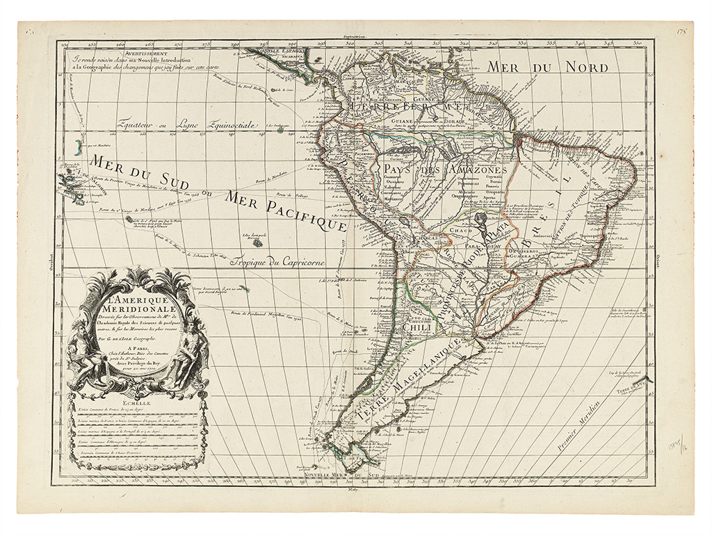 Appraisal: DELISLE GUILLAUME L'Amerique Meridionale Double-page engraved map of South America