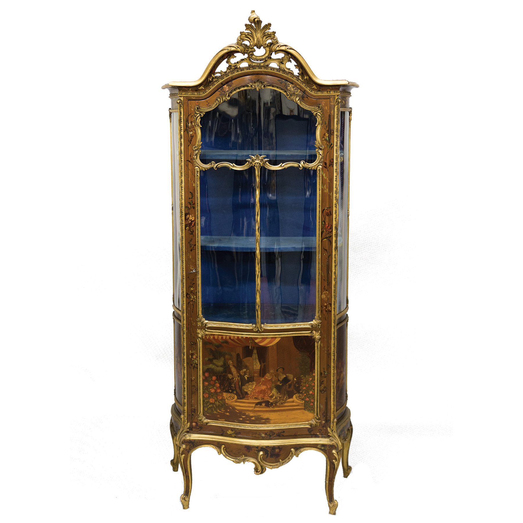 Appraisal: Vernis Marten Vitrine Circa Serpentine front and sides Carved gilt