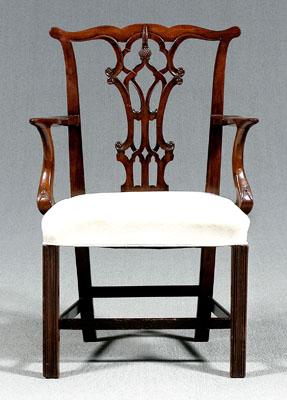 Appraisal: Chippendale mahogany open armchair mahogany throughout with oak stretchers openwork