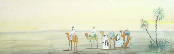 Appraisal: Pair of watercolours of Arabian figures on camelback both indistinctly