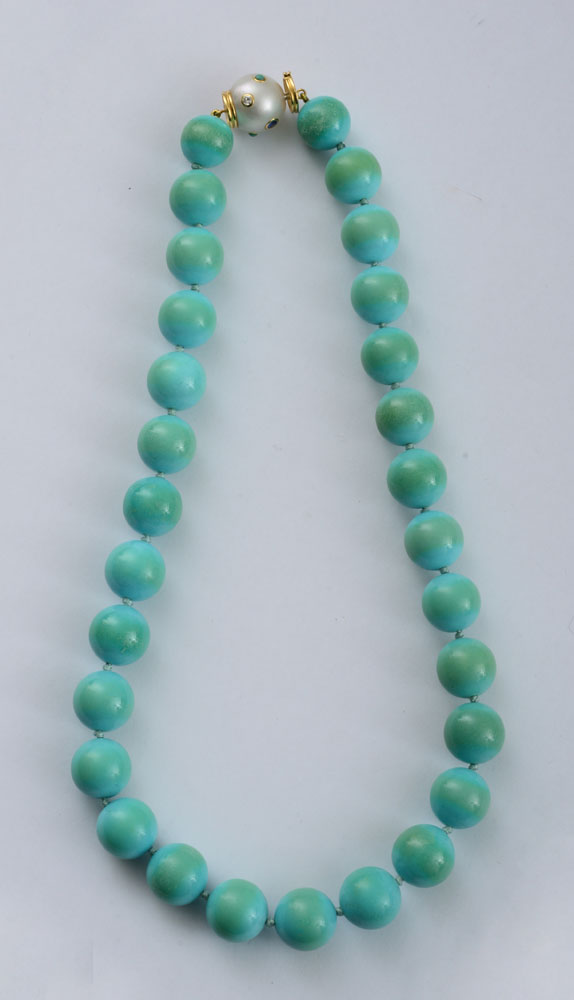 Appraisal: TURQUOISE BEAD NECKLACE SEAMAN SCHEPPS Turquoise beads to mm with