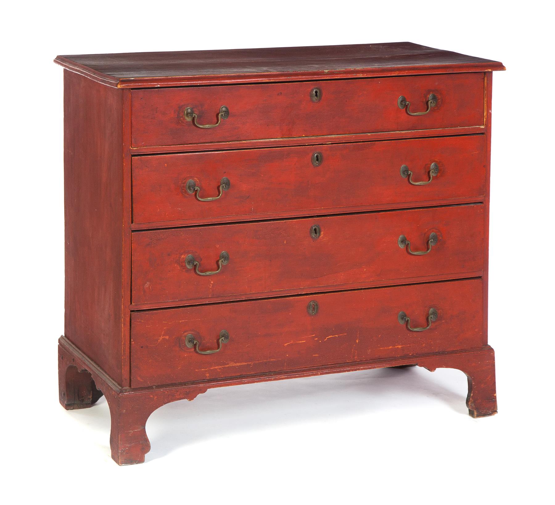 Appraisal: AMERICAN COUNTRY CHIPPENDALE CHEST Late th century pine Four dovetailed