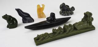 Appraisal: Inuit stone carvings molded objects various materials hts lengths -