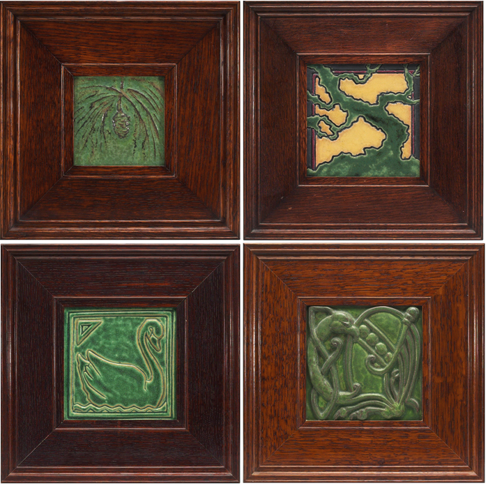 Appraisal: Pewabic tile contemporary c nicely carved pine cone and pine