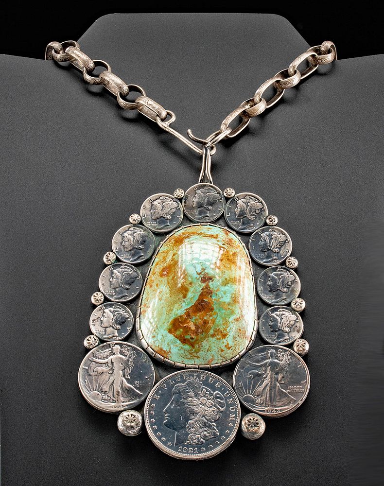 Appraisal: Vintage American Silver Turquoise Pendant - Buddy Lee North America