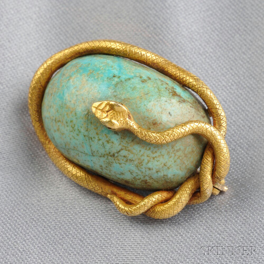 Appraisal: Antique Gold and Turquoise Brooch designed as a large turquoise