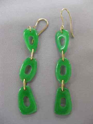 Appraisal: k Gold and Jade Earrings Wire Dangles each with a