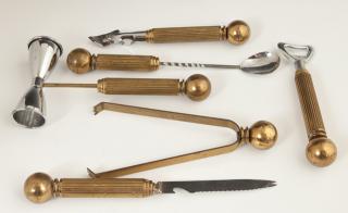 Appraisal: Six Piece Brass Handled Cocktail Set mid th c by