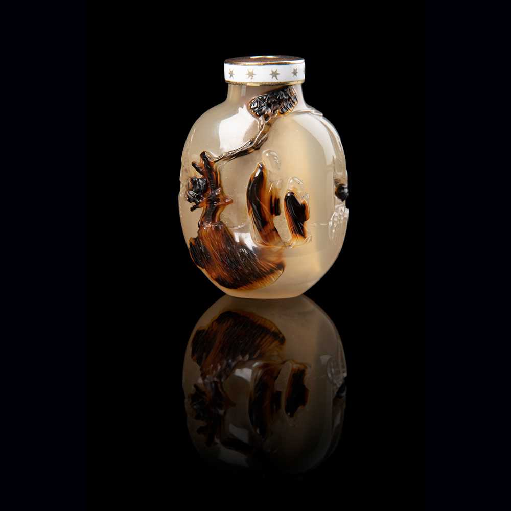 Appraisal: AGATE 'MONKS' SNUFF BOTTLE QING DYNASTY TH CENTURY cleverly carved