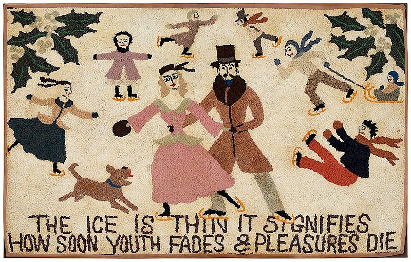 Appraisal: Ice Skating Hooked Rug American early th century skating couple