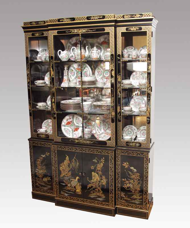 Appraisal: DREXEL ET CETERA CHINOISERIE DECORATED CHINA CABINET Shaped top over