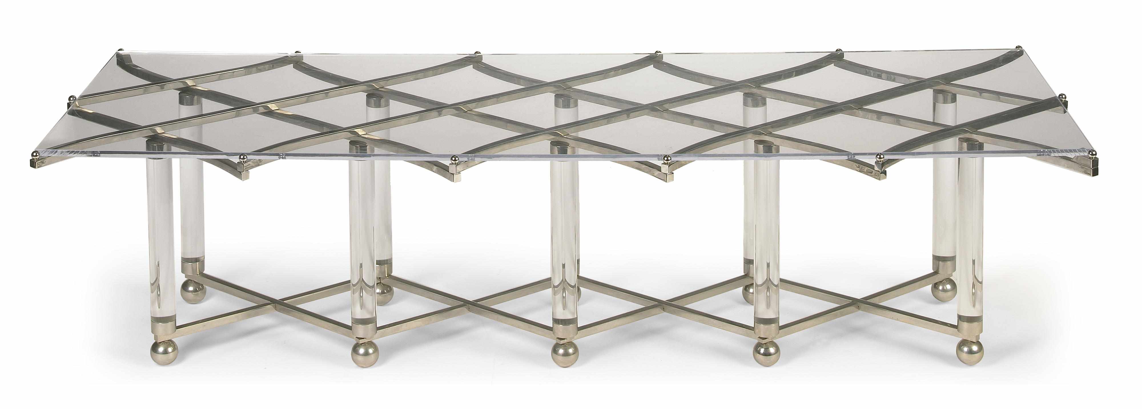 Appraisal: A Charles Hollis Jones chromed metal and acrylic trellis coffee