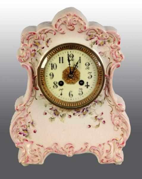 Appraisal: French Time Strike China Clock Description Floral motif Condition Excellent