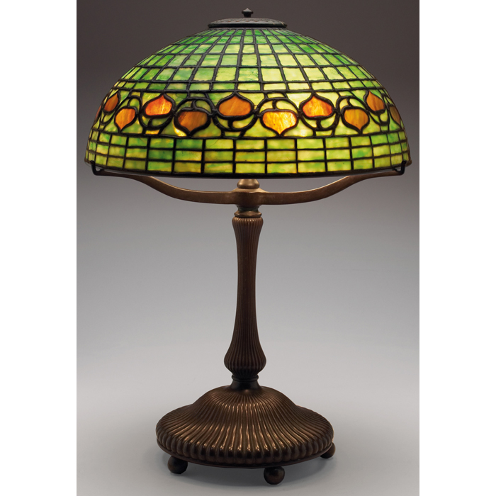 Appraisal: Tiffany Studios lamp nice ribbed bronze base with a beautifuloriginal