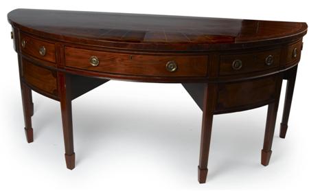 Appraisal: GEORGE III MAHOGANY AND INLAID DEMI-LUNE SIDEBOARD CIRCA the fan