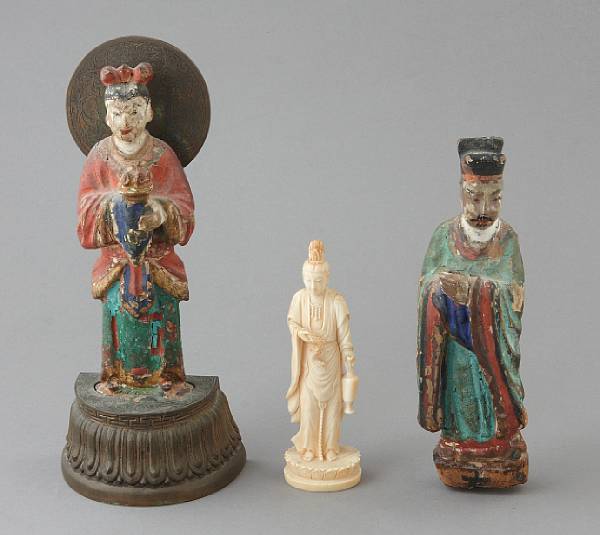 Appraisal: Property of various owners including two Chinese painted wood Buddhist