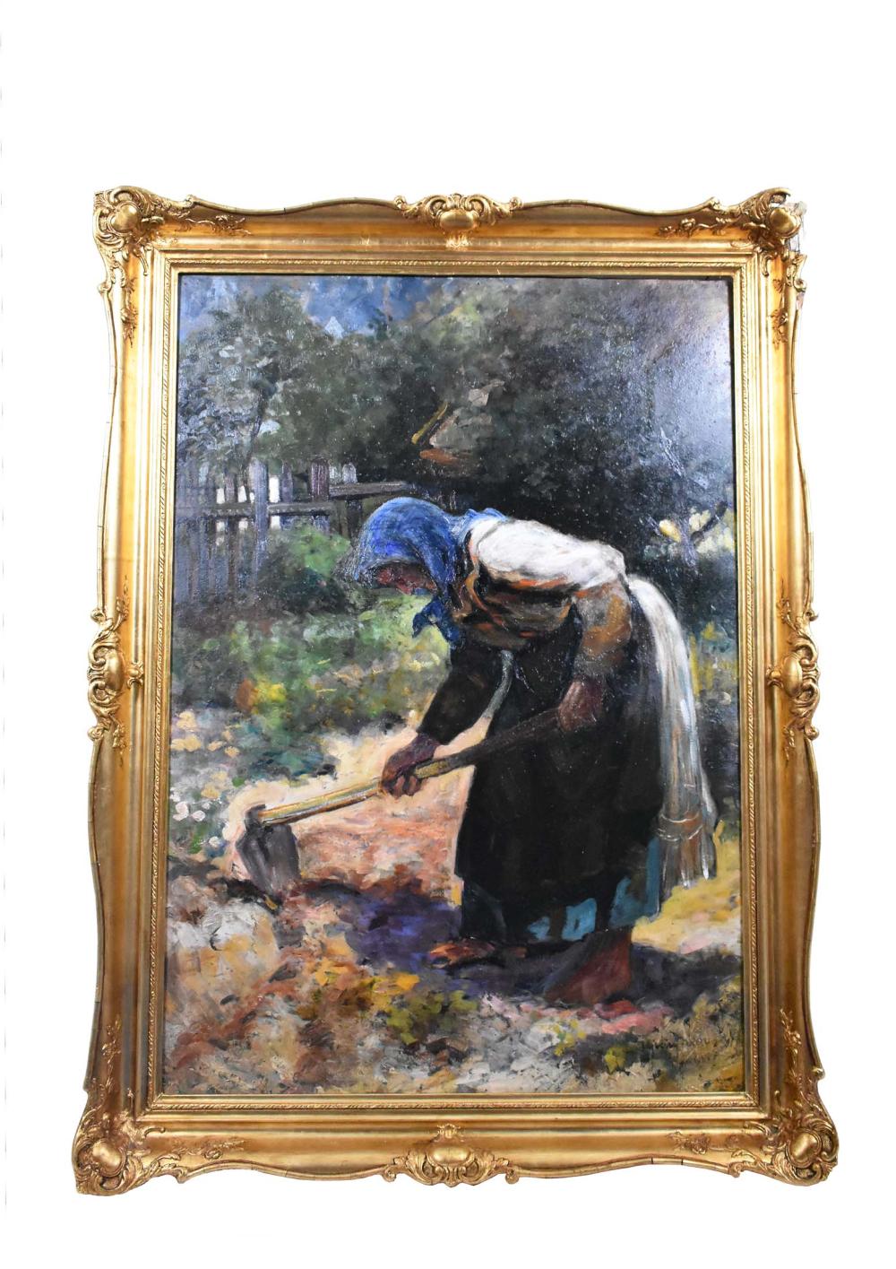 Appraisal: IGNAC UJVARY HUNGARIAN - PAINTINGPeasant Lady Sowing Signed and dated