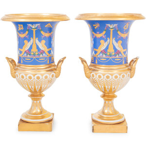 Appraisal: A Pair of Paris Porcelain Urns Circa painted on one