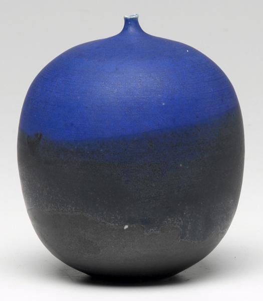 Appraisal: TOSHIKO TAKAEZU Moonpot covered in cobalt and gunmetal dipped glazes