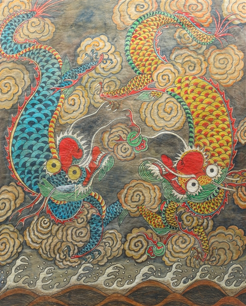 Appraisal: Large Korean Ink and color on paper folk painting depicting